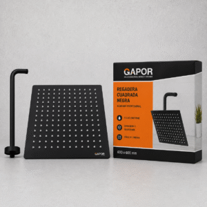 Regadera cuadrada negra  con tubo - Gapor