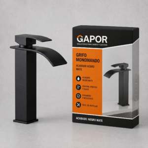 Mezclador lavamanos cascada baja negra monocontrol-Gapor