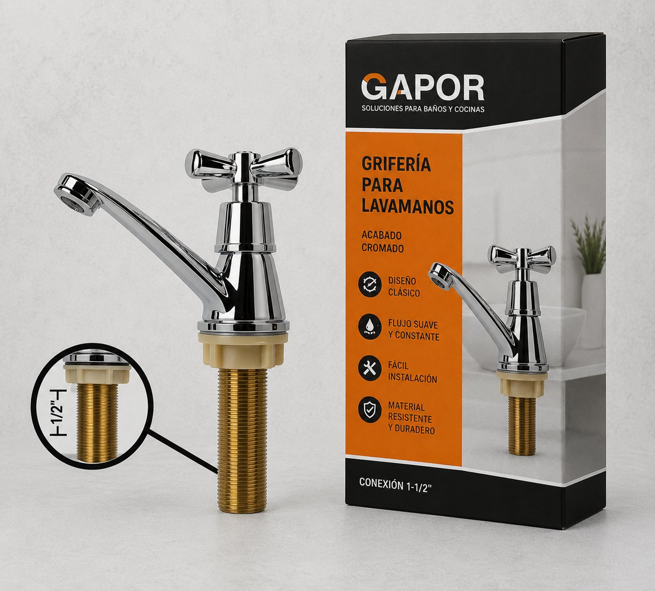 Llave lavamanos metálica cruceta GAPOR