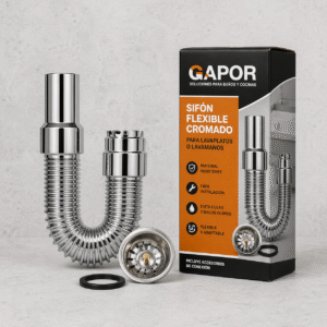 Sifon acordeon cromado con canastilla GAPOR